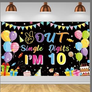 10 Year Birthday Banner- Peace Out Single Digits With Matching Gift Bag And Card